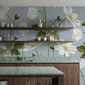 White Anemones, Sky Blue Mural Wallpaper - room preview 02