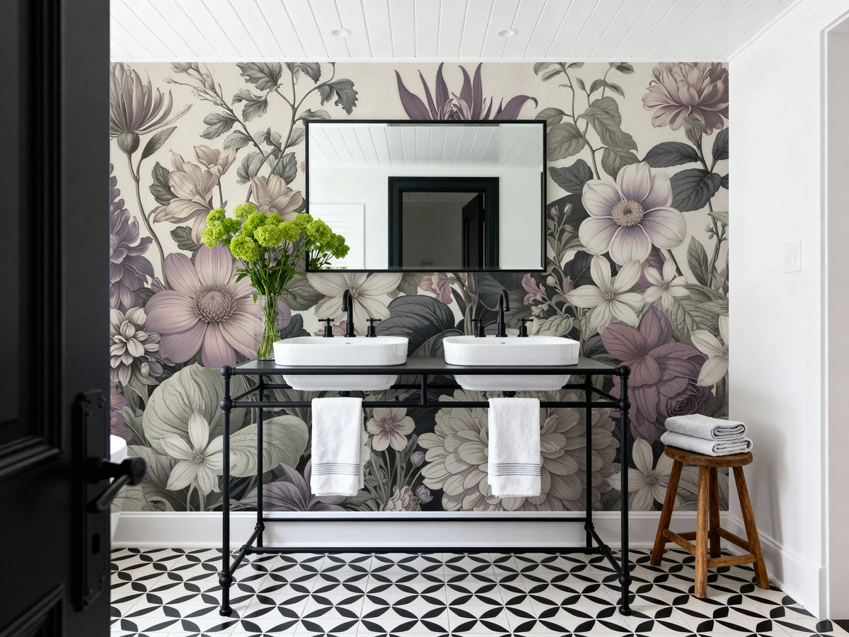 Dahlia Days, Lavender Mural Wallpaper - room preview 02