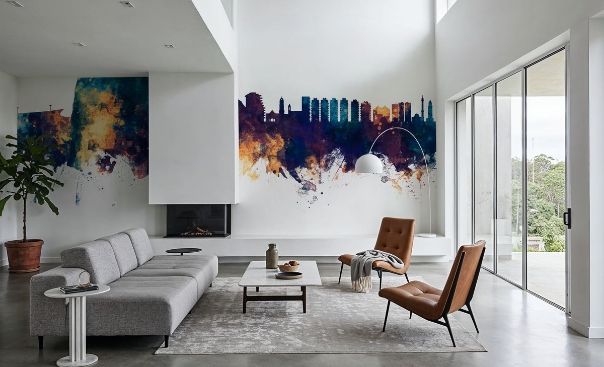 Gibraltar Skyline Blue & Bronze Mural Wallpaper - room preview 02