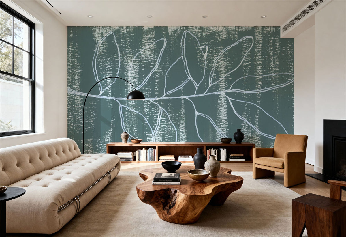 Simple Sprigs of Bay Leaf Mural Wallpaper - room preview 02