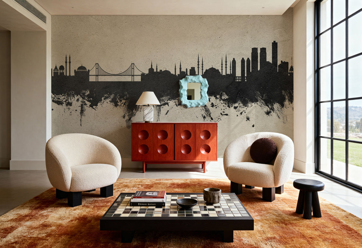 Istanbul Turkey Skyline Concrete Mural Wallpaper - room preview 02