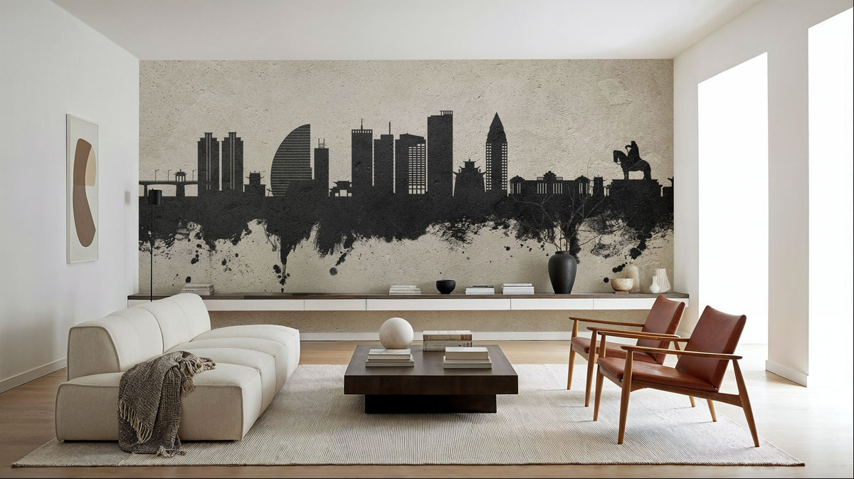 Ulaanbaatar Mongolia Skyline Concrete Mural Wallpaper - room preview 02