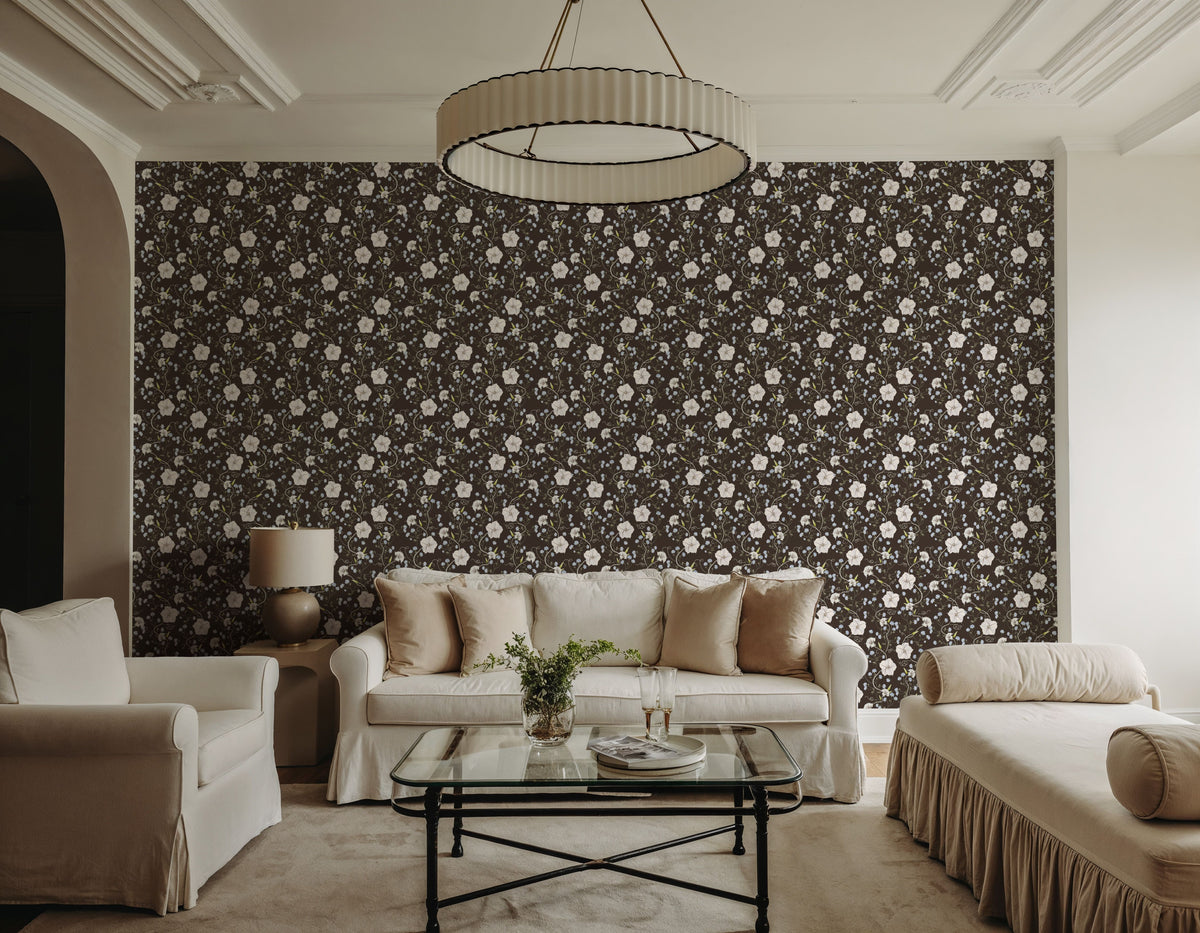 Trailing Morning Glory, Walnut Mural Wallpaper - room preview 02