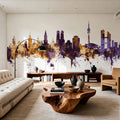 Munich Skyline Purple & Gold Mural Wallpaper - room preview 02