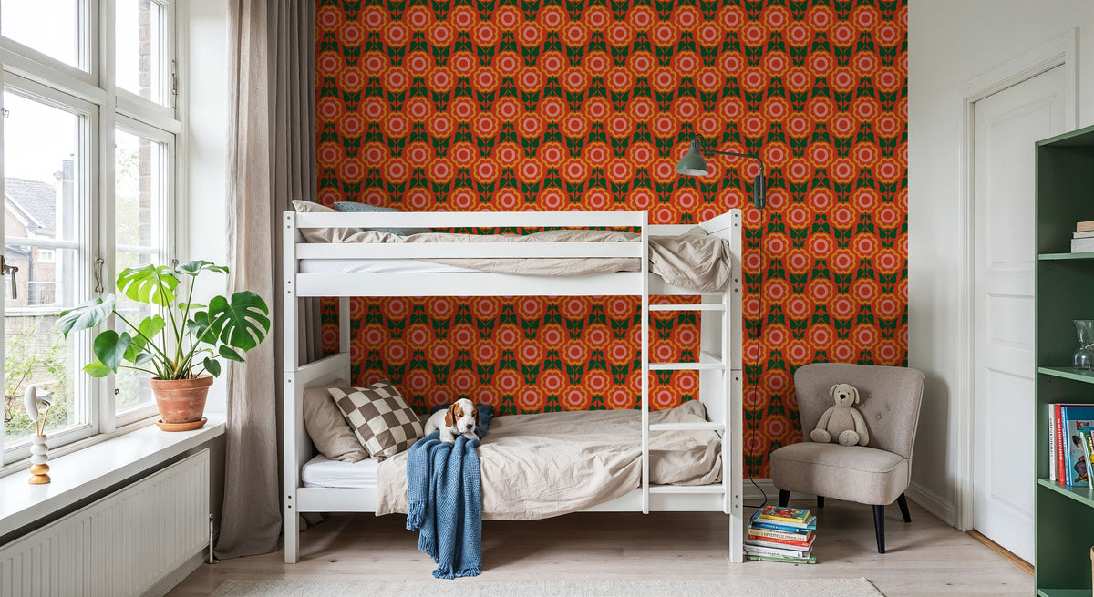 Retro Bold Blooms Mural Wallpaper - room preview 02