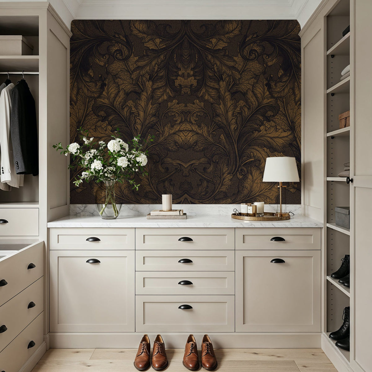 Shielded Leaf Brown Mural Wallpaper - room preview 02