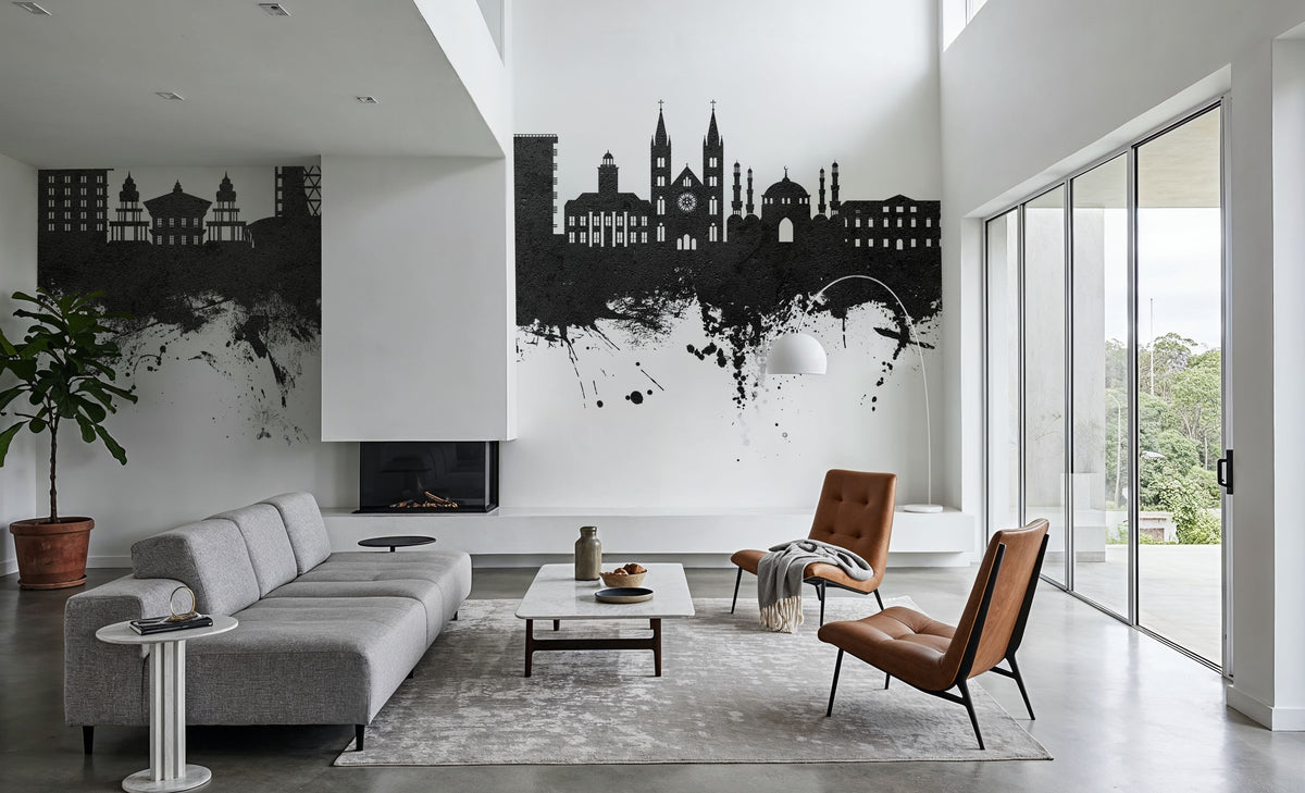 Paramaribo Suriname Skyline Black & White Mural Wallpaper - room preview 02