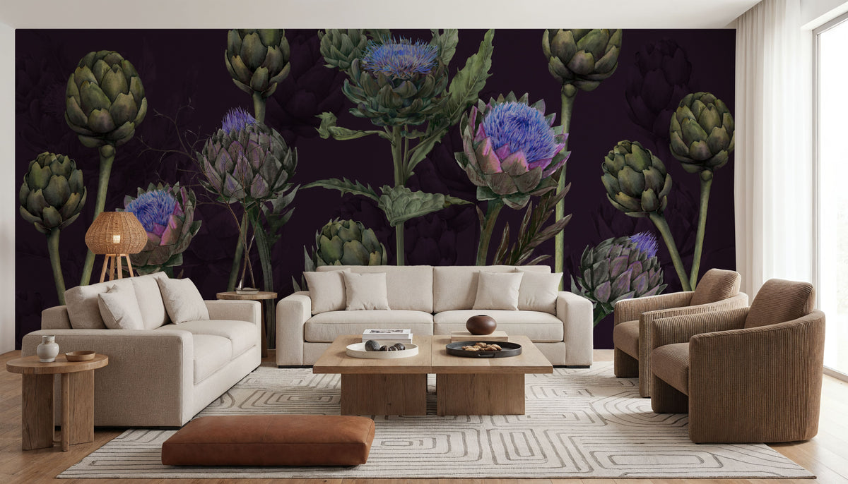Artichoke Blooms, Midnight Mural Wallpaper - room preview 02
