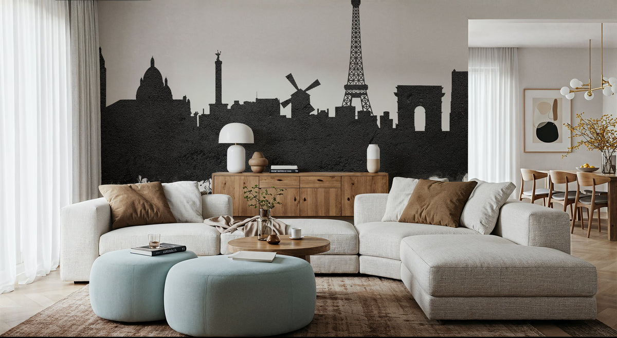 Paris Skyline Black & White Mural Wallpaper - room preview 02
