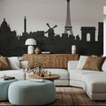 Paris Skyline Black & White Mural Wallpaper - room preview 02