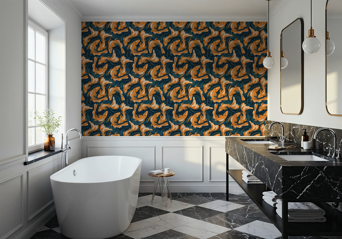 Koi Fish, Ocean Blue Mural Wallpaper - room preview 02