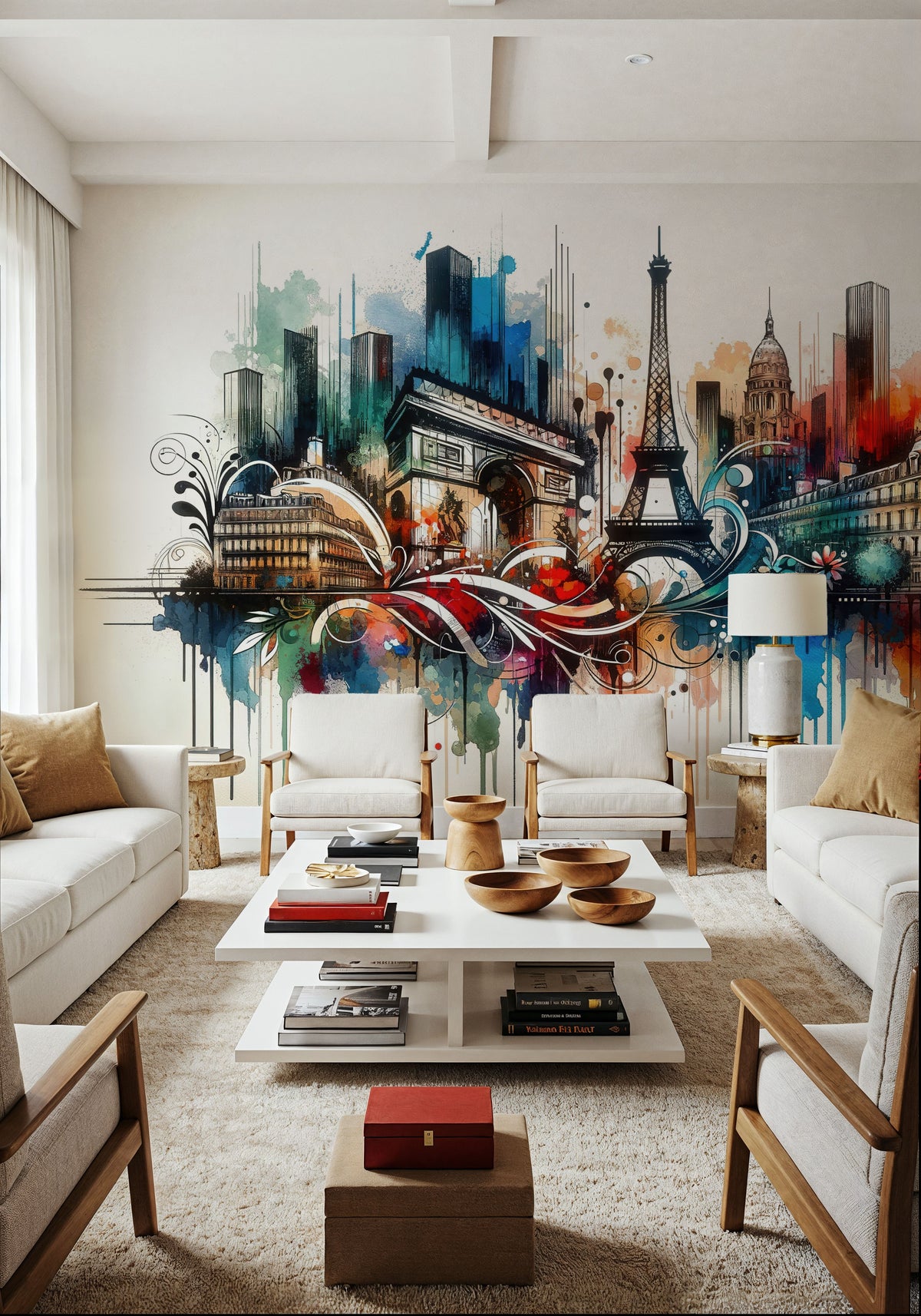 Watercolor Skyline Paris III Mural Wallpaper - room preview 02
