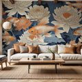 Dancing Fish, Orange on Blue Mural Wallpaper - room preview 02