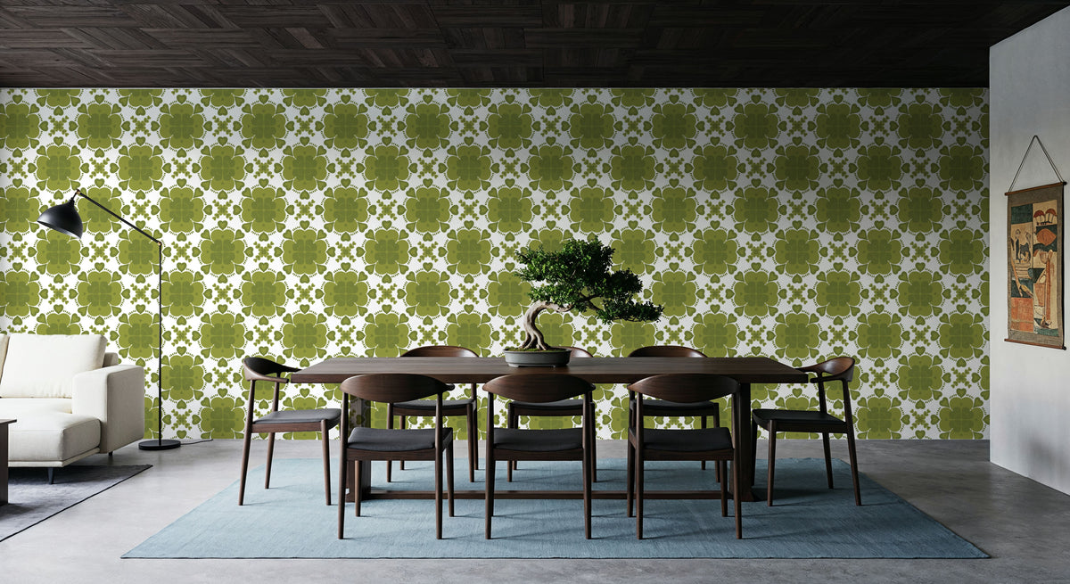 Green Clover Geometry Mural Wallpaper - room preview 02