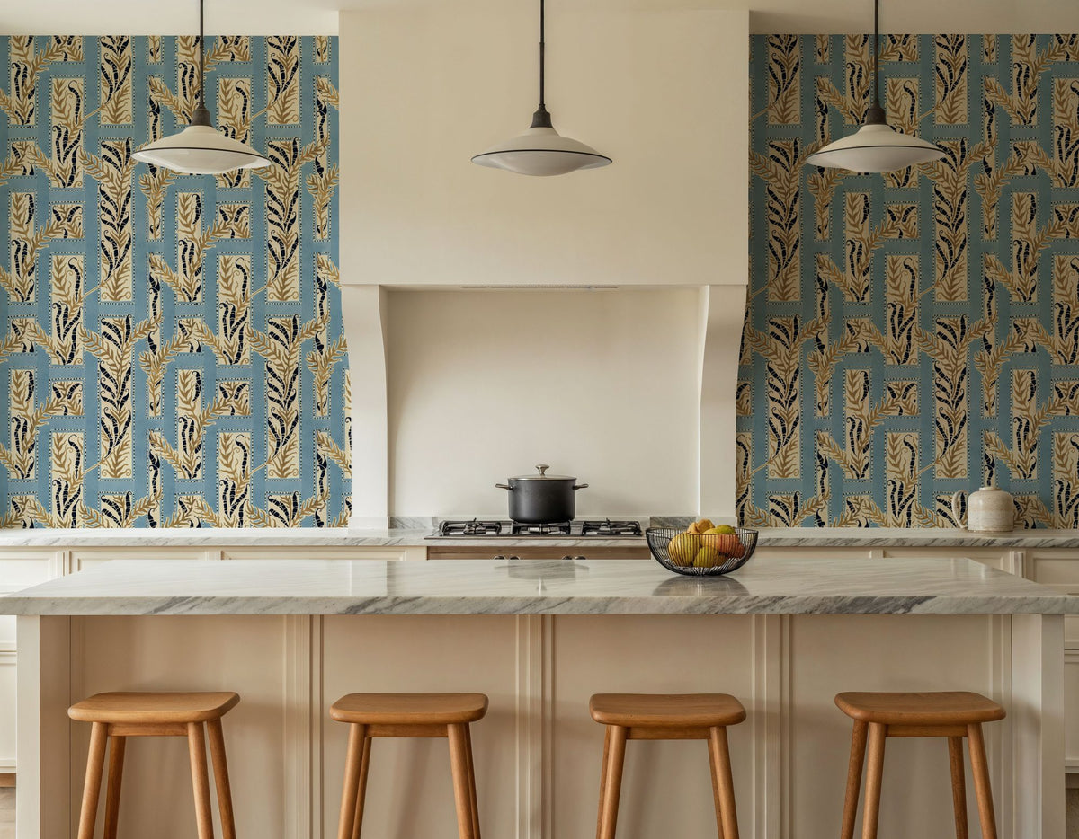 Samarkand Ferns, Sky Blue Mural Wallpaper - room preview 02