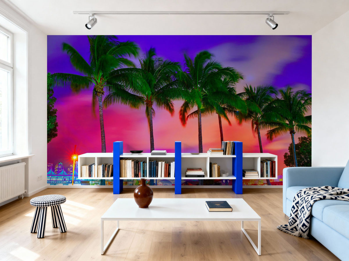 Miami Palm Sunset Mural Wallpaper - room preview 02