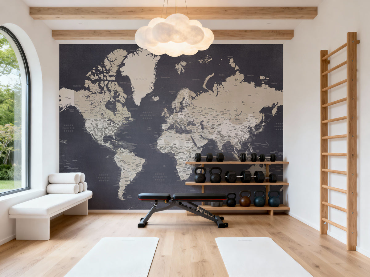 World Map Cities - Glyn Mural Wallpaper - room preview 02