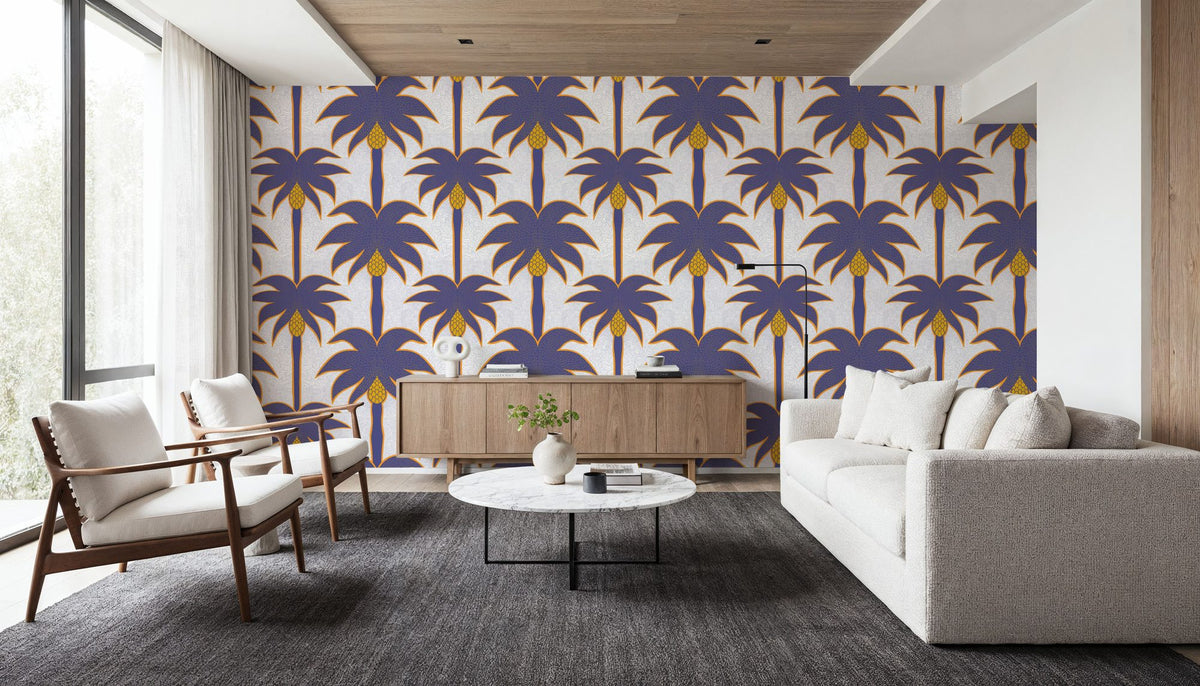 Graphic Palms, Violet Mural Wallpaper - room preview 02
