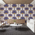 Graphic Palms, Violet Mural Wallpaper - room preview 02