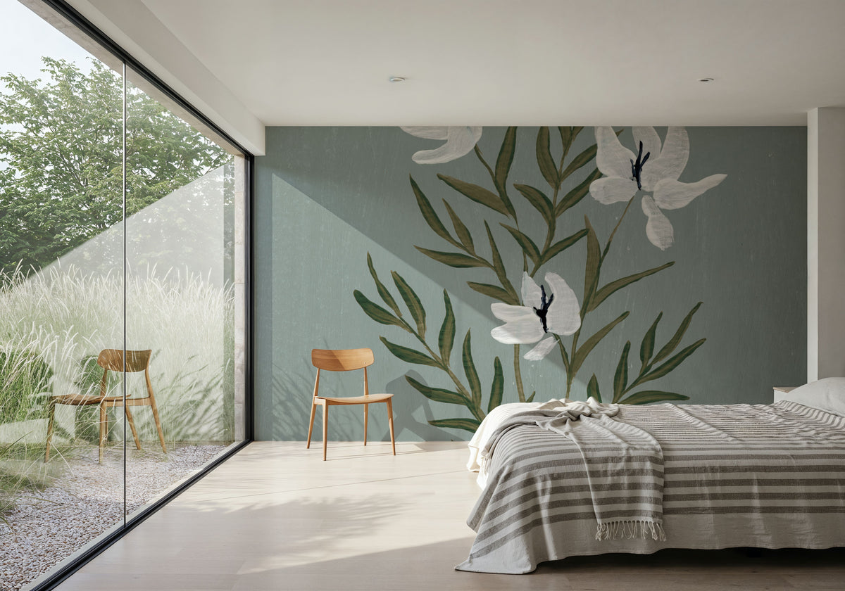 Pretty Little Flower IV Slate Blue Mural Wallpaper - room preview 02