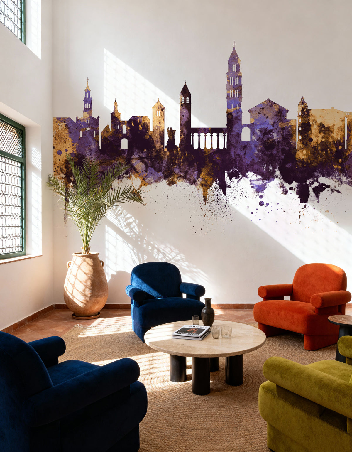 Split Croatia Skyline Purple & Gold Mural Wallpaper - room preview 02