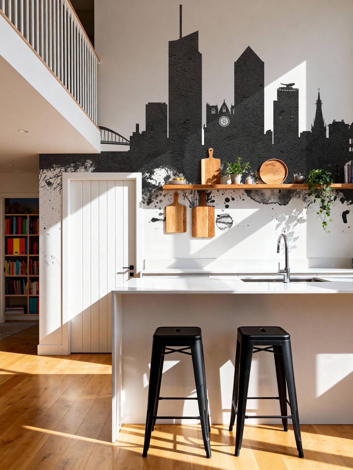 Lyon France Skyline Black & White Mural Wallpaper - room preview 02