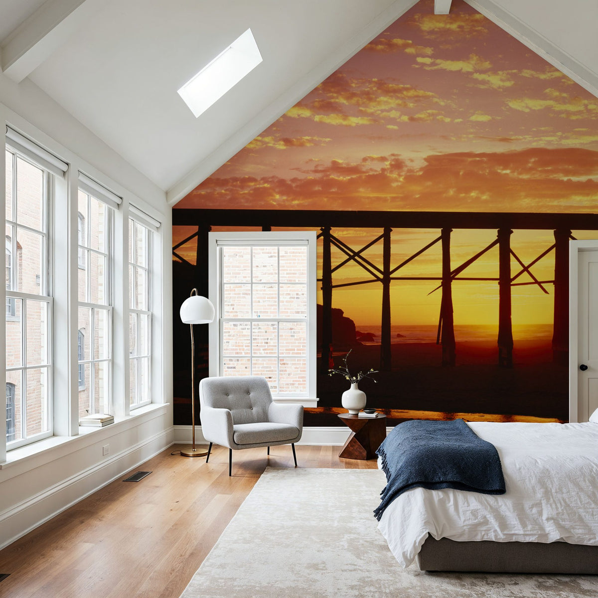 Sunset Pier Silhouette Mural Wallpaper - room preview 02