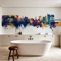 Tuscaloosa Alabama Skyline Blue & Bronze Mural Wallpaper - room preview 02