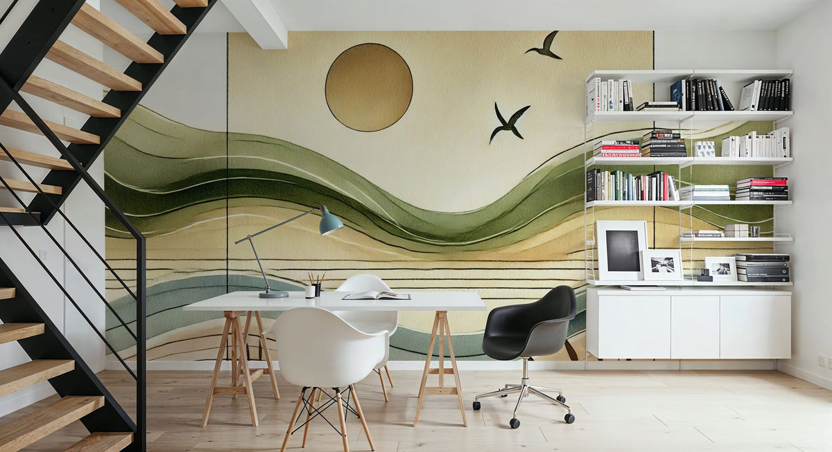 Serenity Sunset View in Art Deco Mural Wallpaper - room preview 02