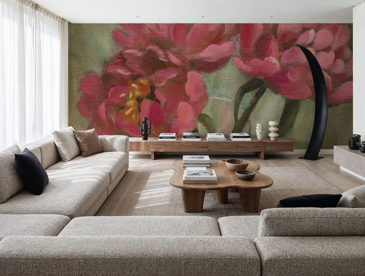 Pink Peonies Mural Wallpaper - room preview 02