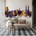 Kassel Germany Skyline Purple & Gold Mural Wallpaper - room preview 02