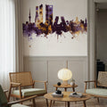 Madrid Skyline Purple & Gold Mural Wallpaper - room preview 02