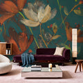 Moonlight Garden I Spice on Teal Mural Wallpaper - room preview 02