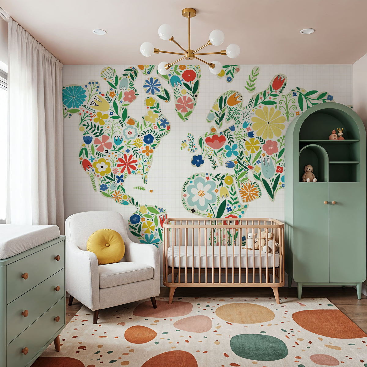 Floral World White Mural Wallpaper - room preview 02