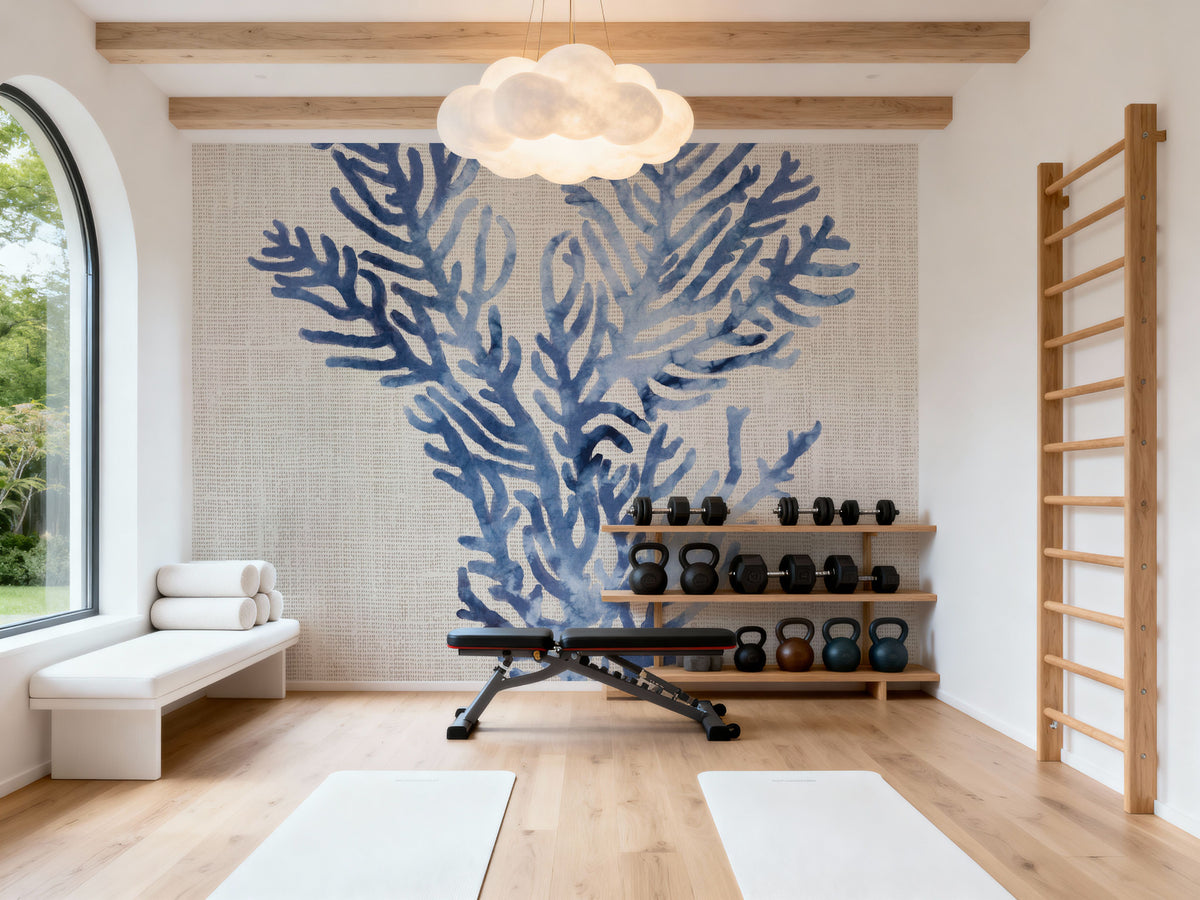 Shibori Coral I on Linen Mural Wallpaper - room preview 02