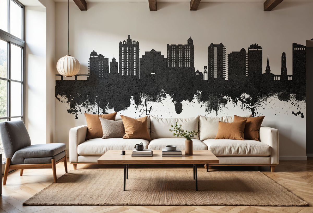 Sarasota Florida Skyline Black & White Mural Wallpaper - room preview 02