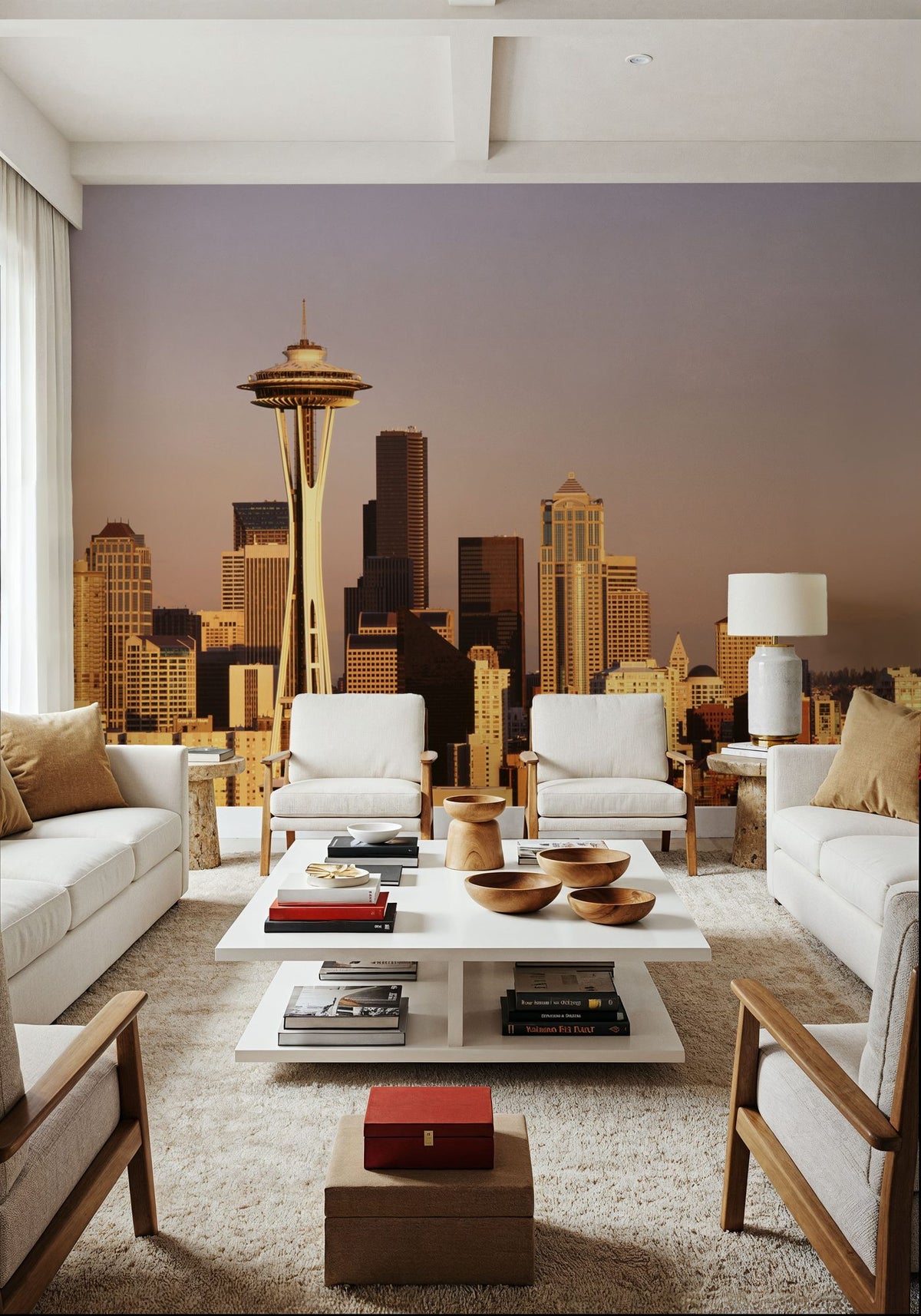 Golden Metropolis Dusk Mountain Mural Wallpaper - room preview 02