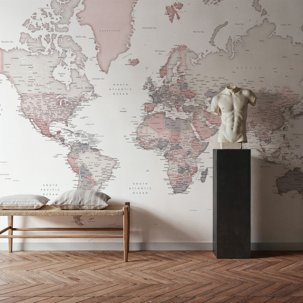 World Map Cities - Betsy Mural Wallpaper - room preview 02
