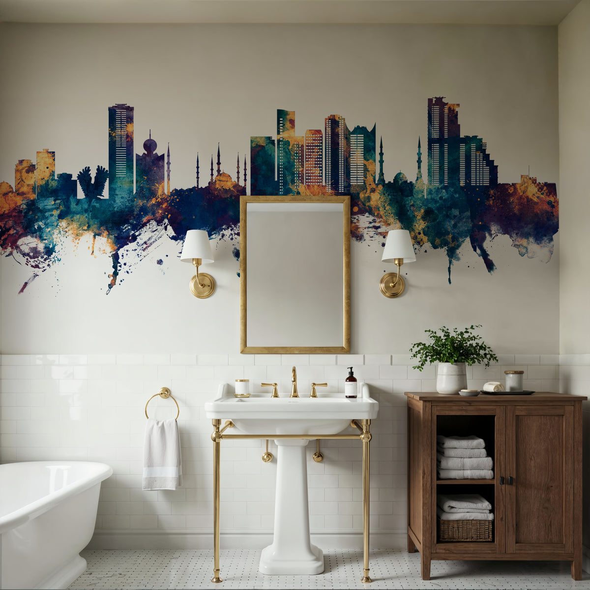 Fujairah Skyline Blue & Bronze Mural Wallpaper - room preview 02