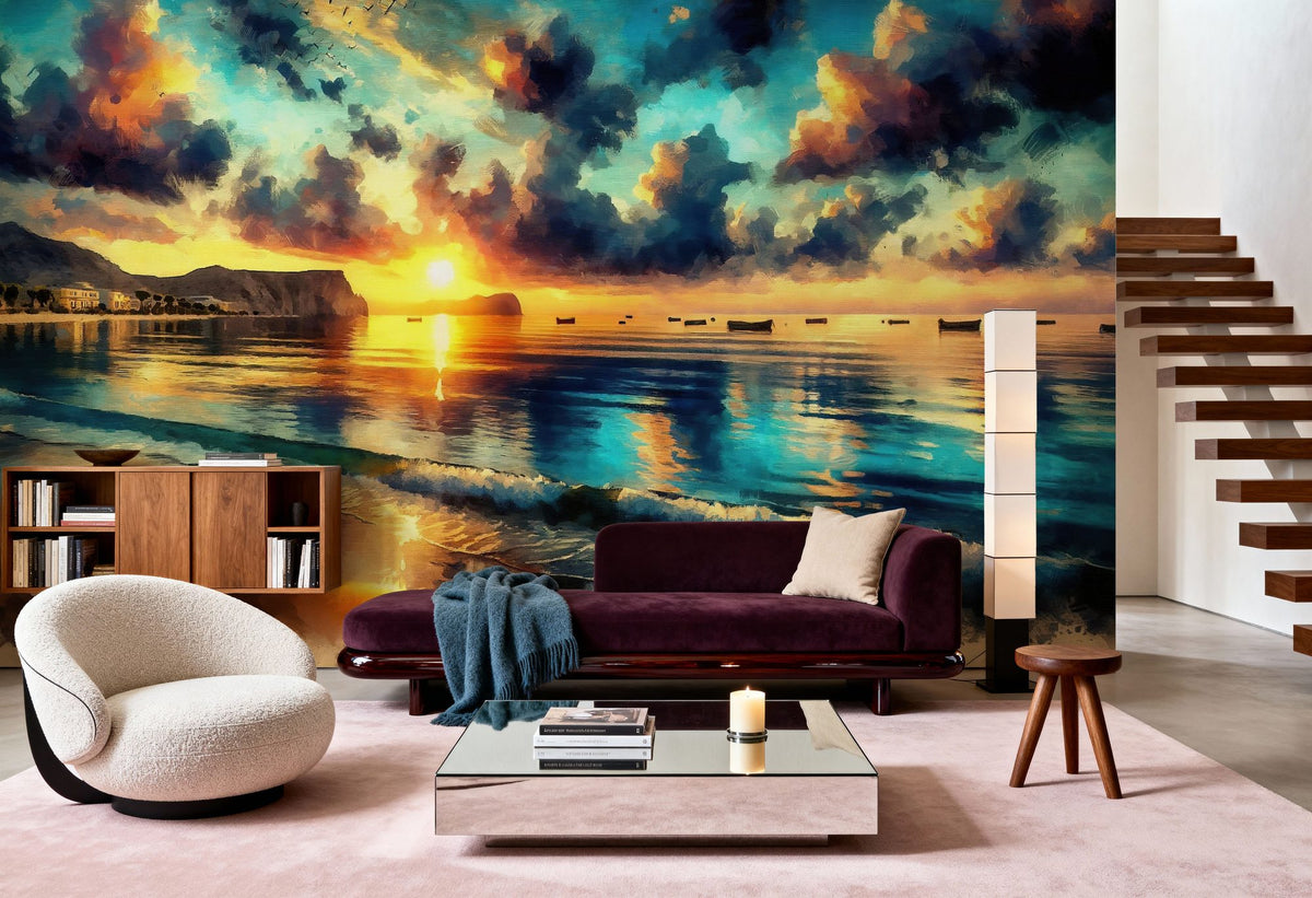 Stunning Coastal Sunset Scene Mural Wallpaper - room preview 02