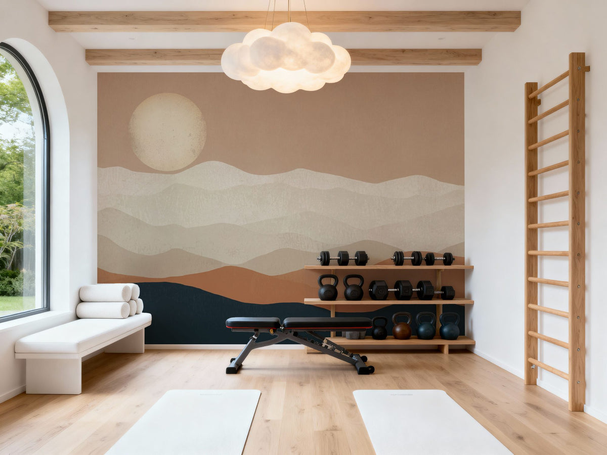 Mojave Mountains and Moon Mural Wallpaper - room preview 02