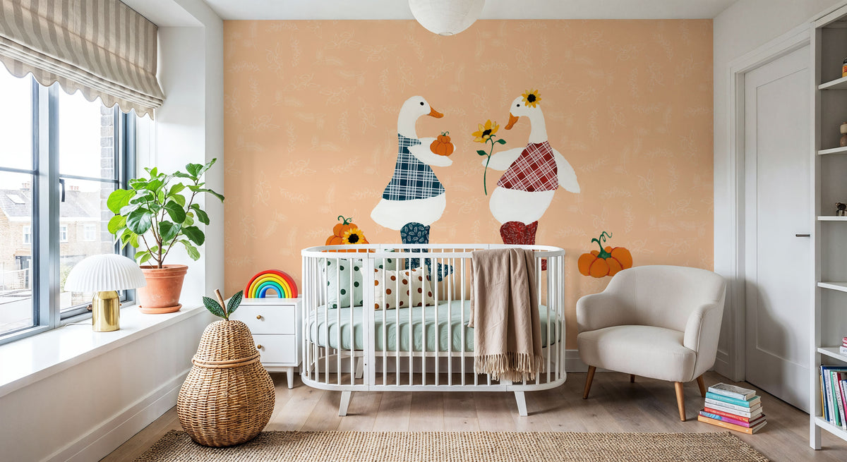 Ducks in the Pumpkin Patch IV Mural Wallpaper - room preview 02
