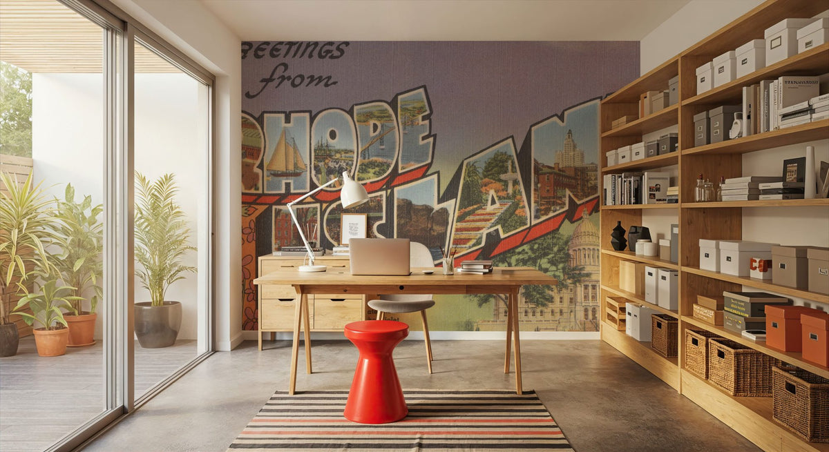 Greetings From Rhode Island Mural Wallpaper - room preview 02