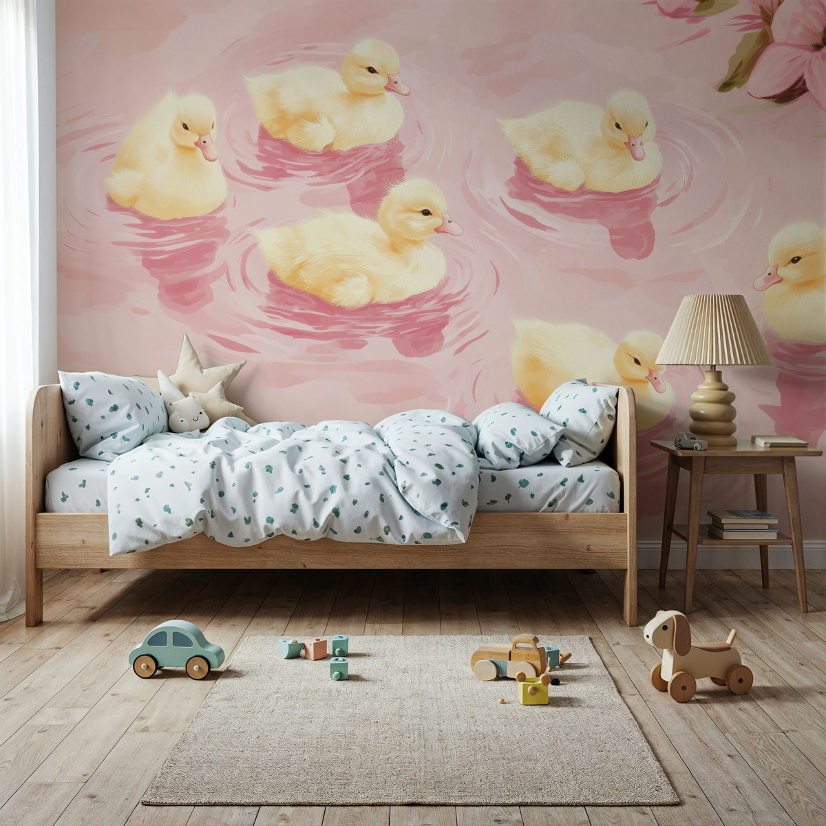 Pretty Ducklings Flower Mural Wallpaper - room preview 02