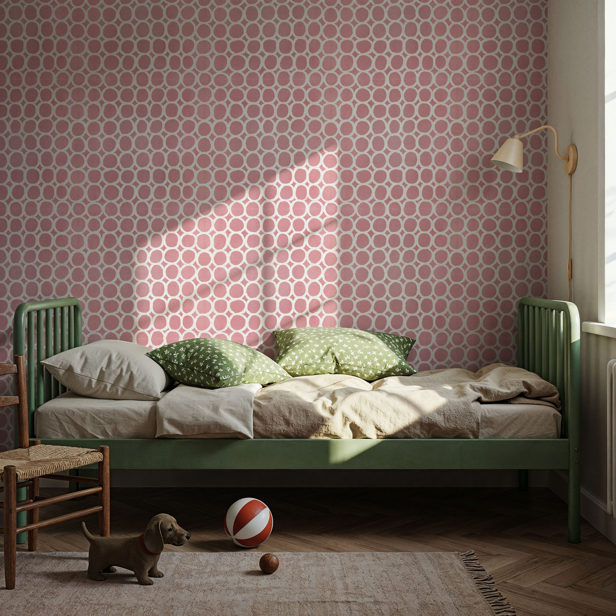 Mixed Red Circles Inverse Mural Wallpaper - room preview 02