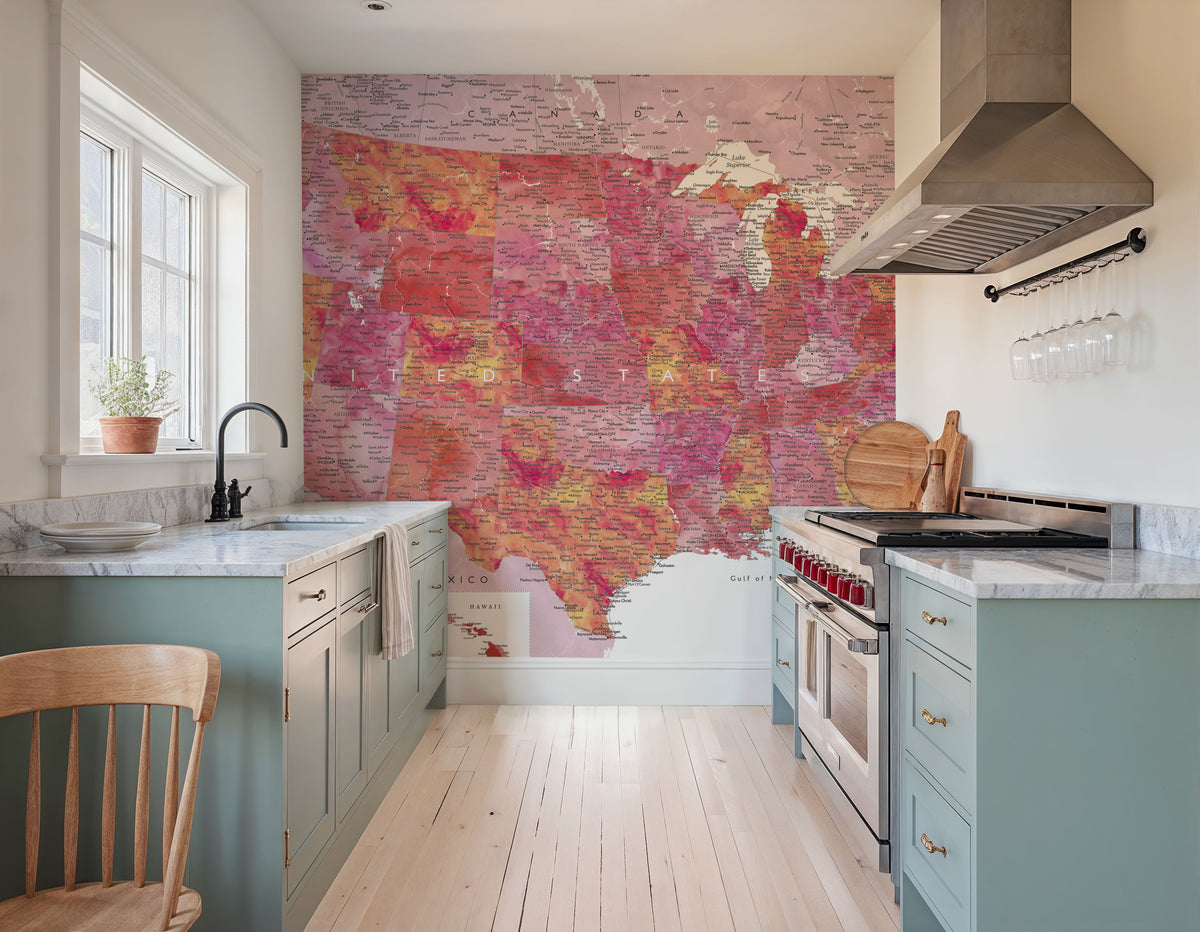 US Map Detailed - Tatiana Mural Wallpaper - room preview 02