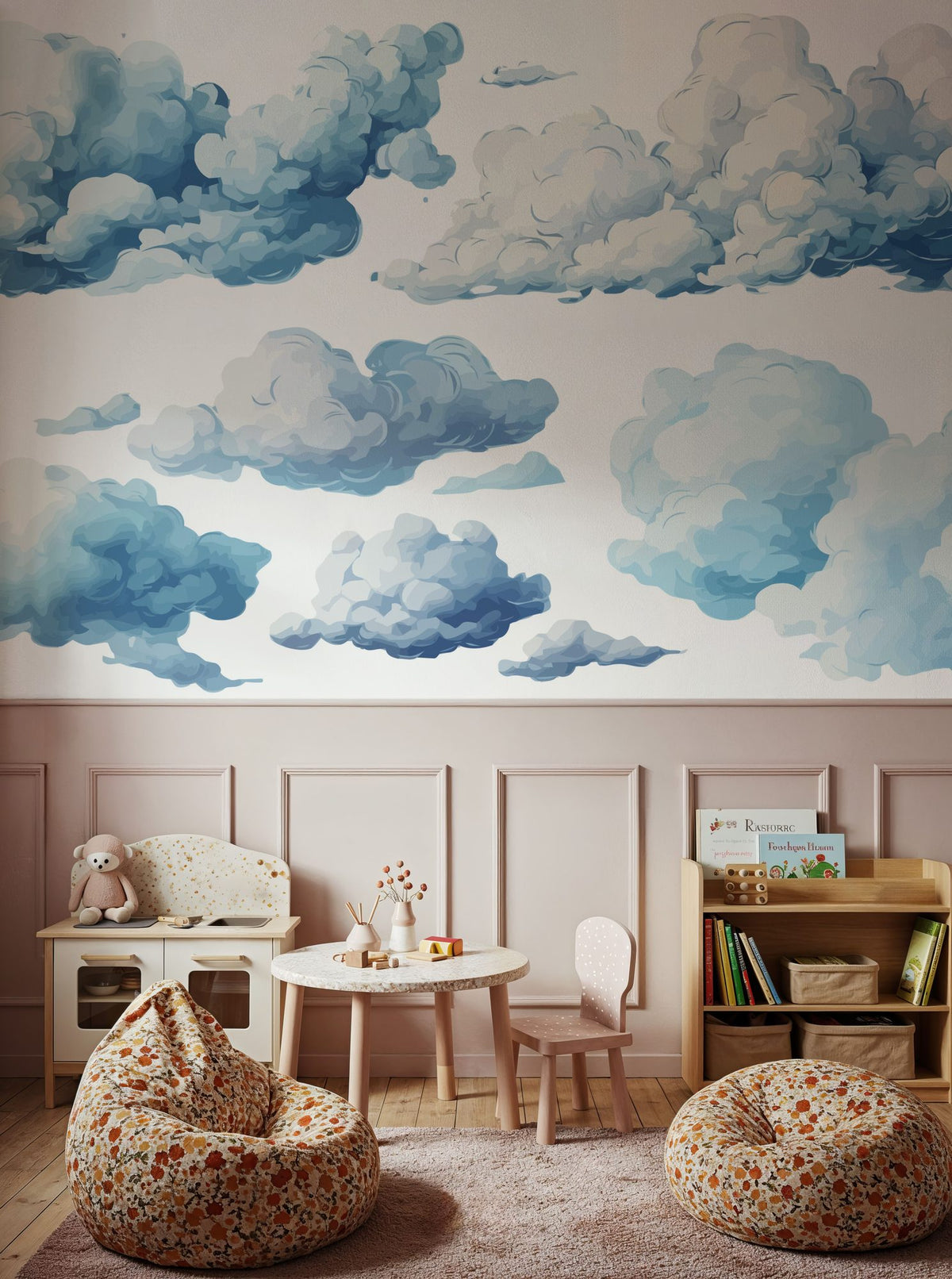 Floating Clouds Sketch Mural Wallpaper - room preview 02