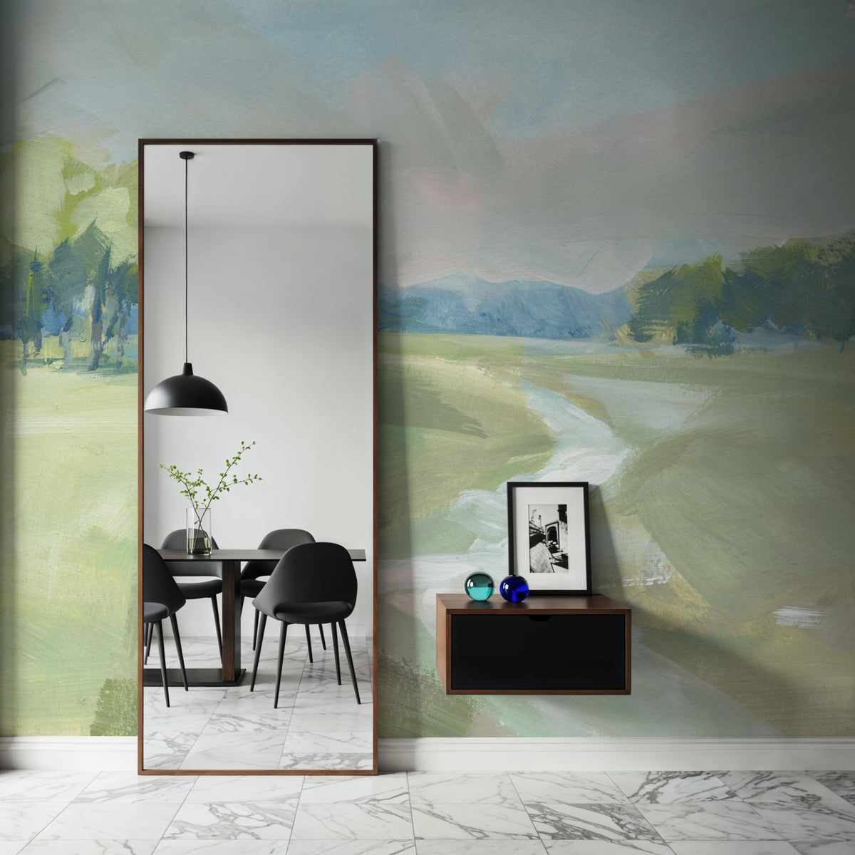 Country Road Olive Green Mural Wallpaper - room preview 02