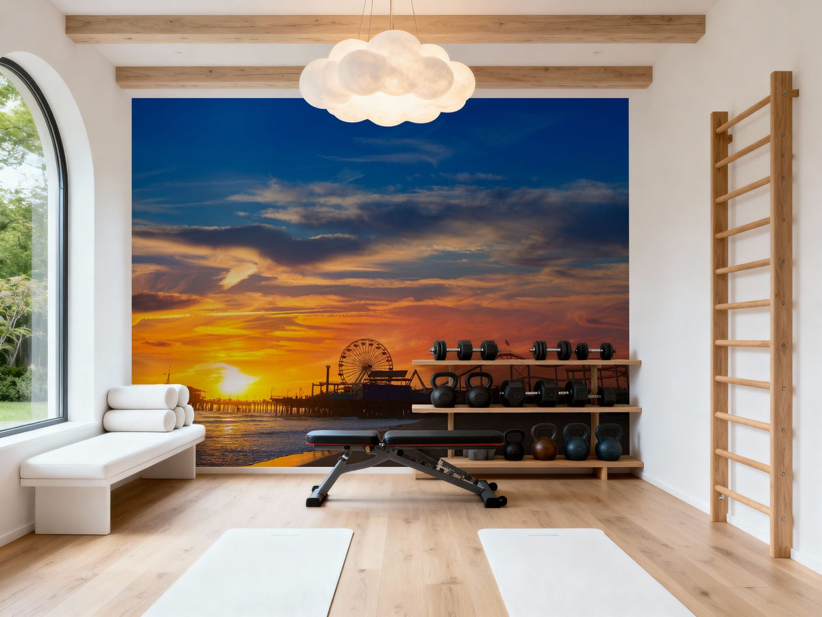 Santa Monica Pier Sunset Mural Wallpaper - room preview 02