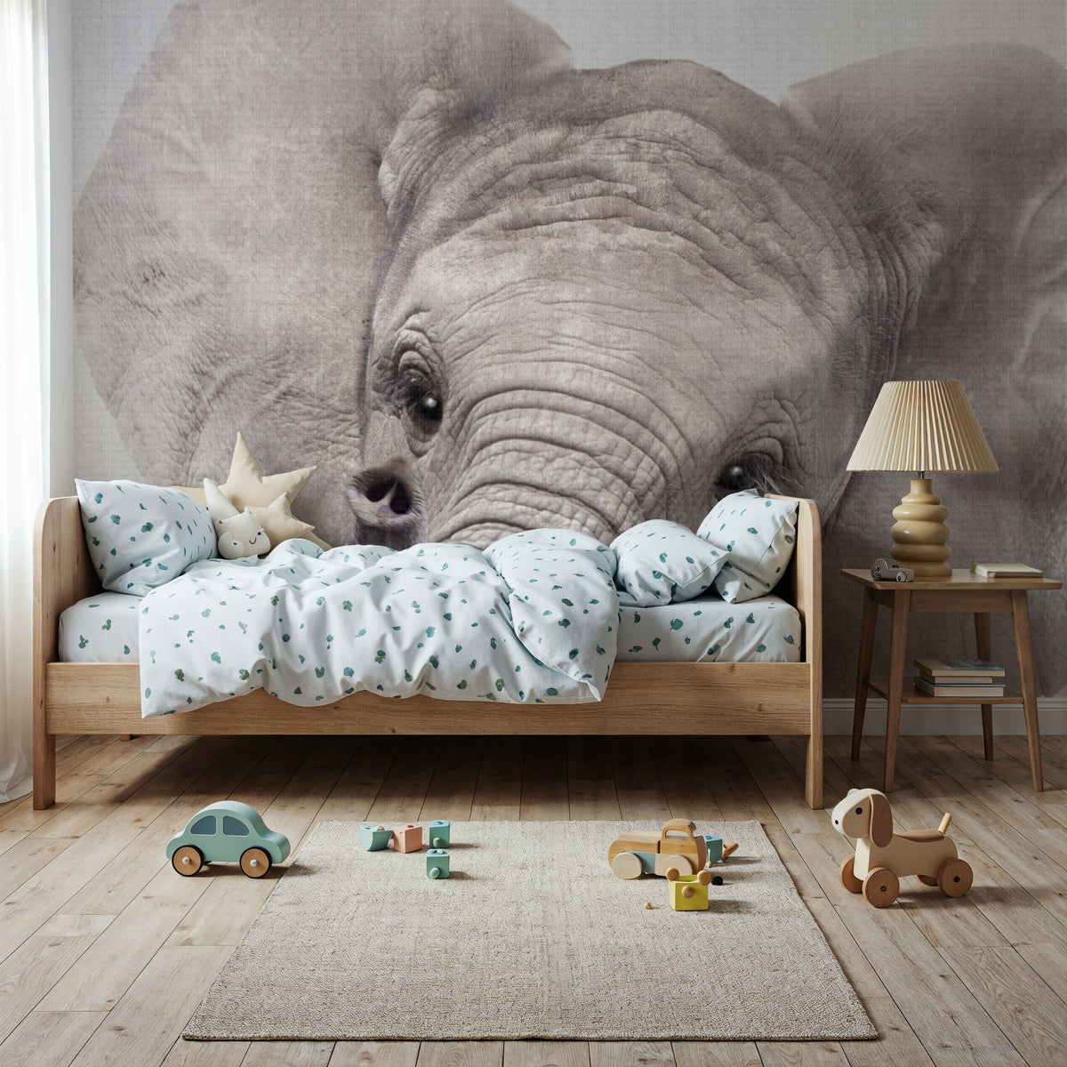 Peekaboo Baby Elephant Mural Wallpaper - room preview 02